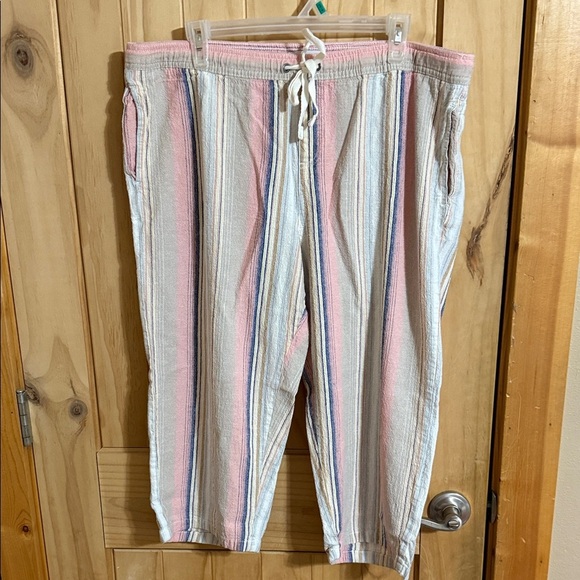 Keren Hart linen blend Striped Pastel Drawstring Pants - Picture 1 of 5